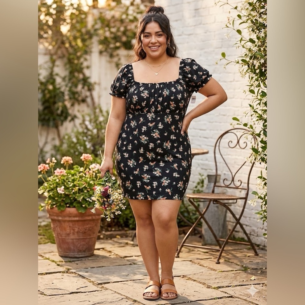 Charming Floral Mini Dress in Black